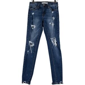 Kancan Skinny Womens Jeans Dark‎ Wash Distressed Frayed Size 5 26